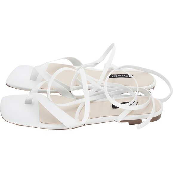 Nine West White Strappy Lace-Up Square Toe Heeled Sandals Women's US 8M - Picture 2 of 6